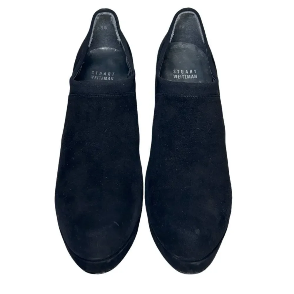 Stuart Weitzman - “Hold Me” Platform Heel Ankle Booties, Suede - Size 9.5 Black